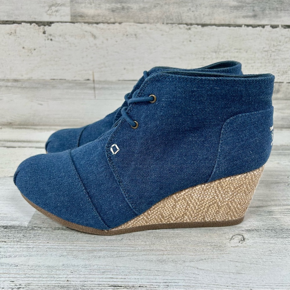 BOBS From Skechers Blue Denim Wedge Booties 10